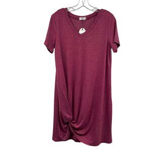 LOCRYZ Womens T-Shirt Dress V-Neck Twisted Hem Plum Size Medium New
